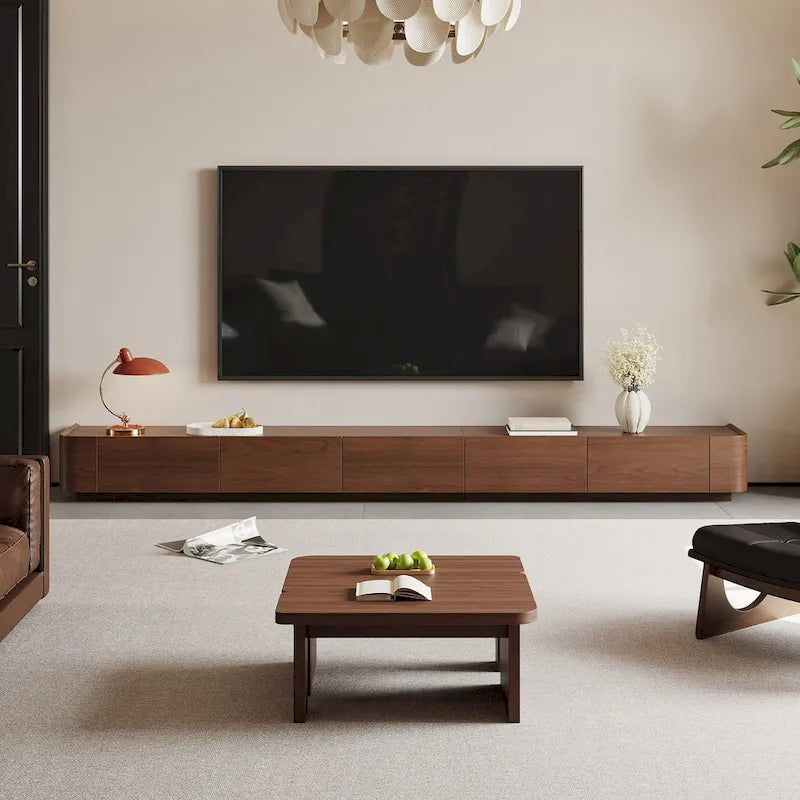 Muebles de TV modernos de mediados de siglo, 4-6 cajones, consola multimedia de madera maciza marrón