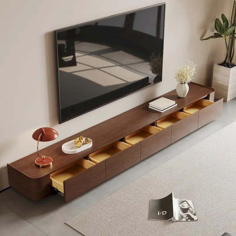 Muebles de TV modernos de mediados de siglo, 4-6 cajones, consola multimedia de madera maciza marrón