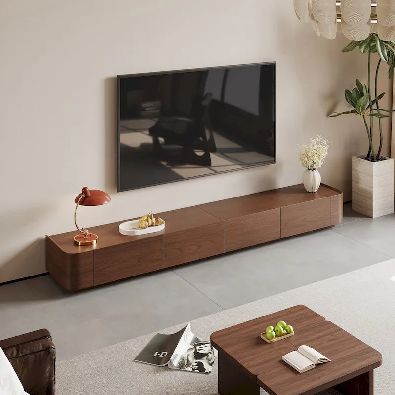 Muebles de TV modernos de mediados de siglo, 4-6 cajones, consola multimedia de madera maciza marrón