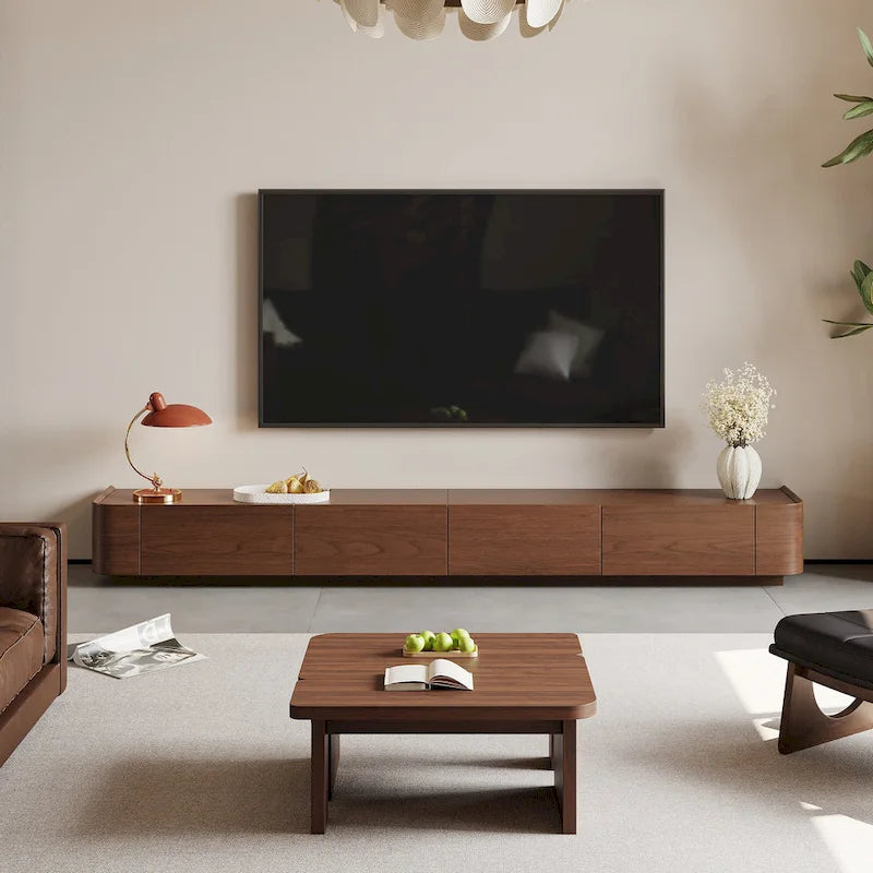Muebles de TV modernos de mediados de siglo, 4-6 cajones, consola multimedia de madera maciza marrón