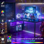 Escritorio reversible en forma de L de 55" con archivador y toma de corriente, escritorios esquineros para computadora con tira de LED y cajón