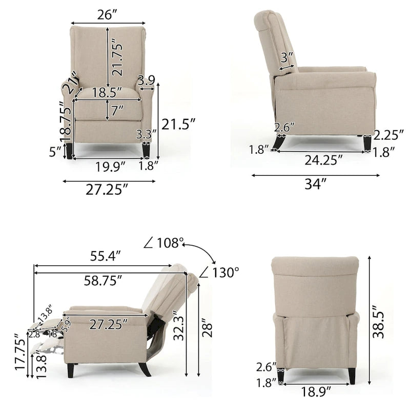 Sillón reclinable de tela tradicional