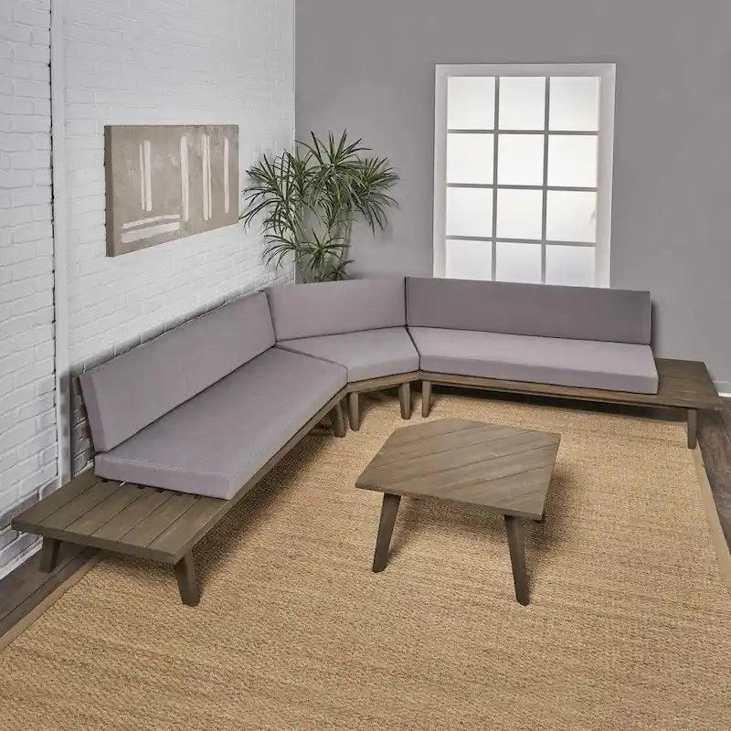 Sofá modular en forma de V de madera minimalista
