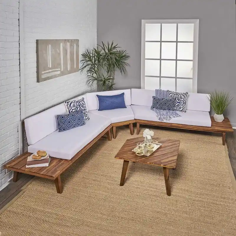 Sofá modular en forma de V de madera minimalista