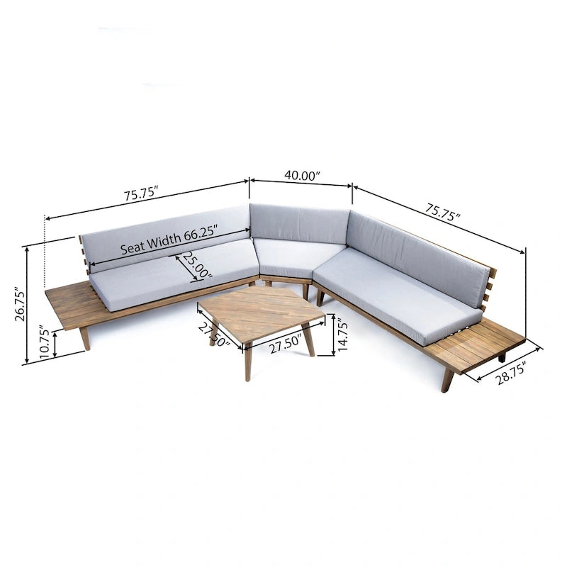 Sofá modular en forma de V de madera minimalista