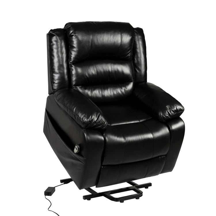 Sillón reclinable eléctrico de lujo con elevador asistido y respaldo dividido, para personas mayores, de piel sintética