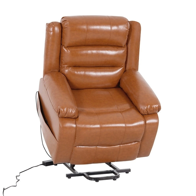 Sillón reclinable eléctrico de lujo con elevador asistido y respaldo dividido, para personas mayores, de piel sintética