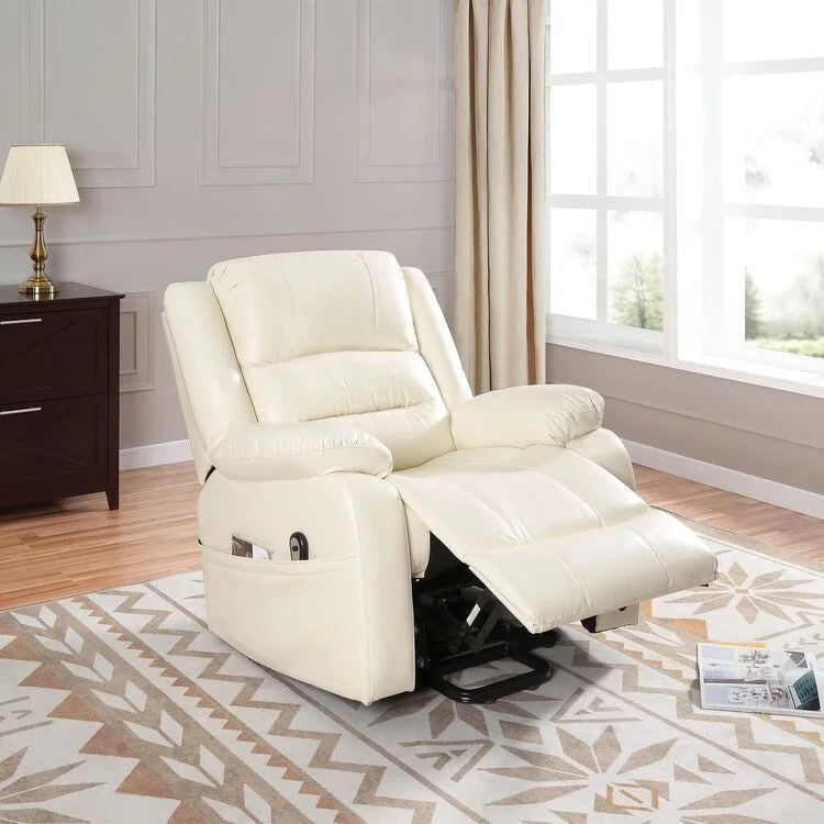 Sillón reclinable eléctrico de lujo con elevador asistido y respaldo dividido, para personas mayores, de piel sintética