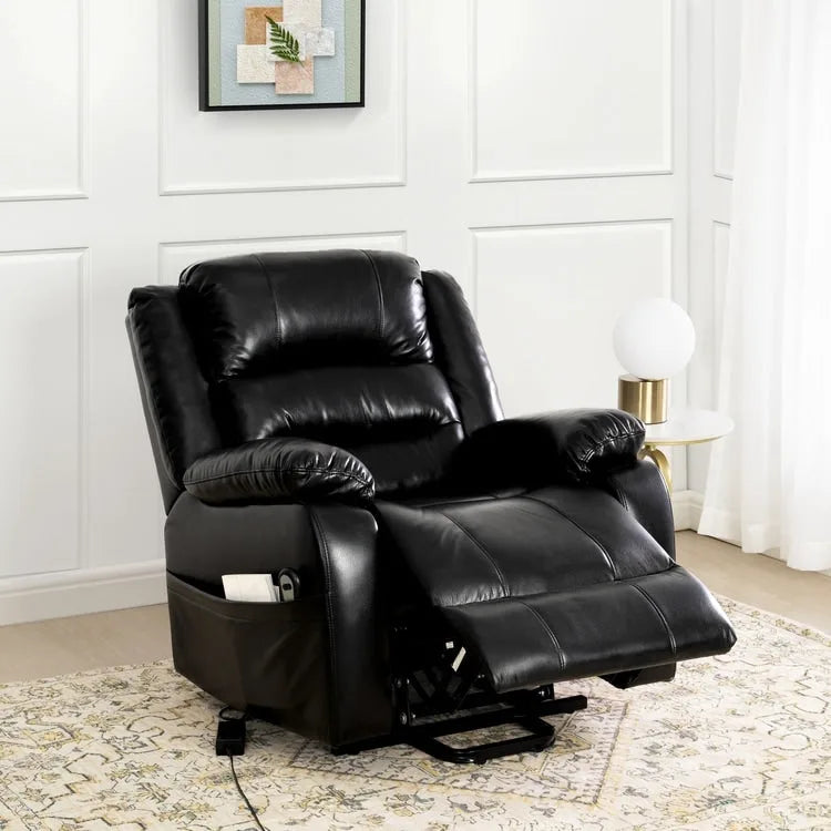 Sillón reclinable eléctrico de lujo con elevador asistido y respaldo dividido, para personas mayores, de piel sintética