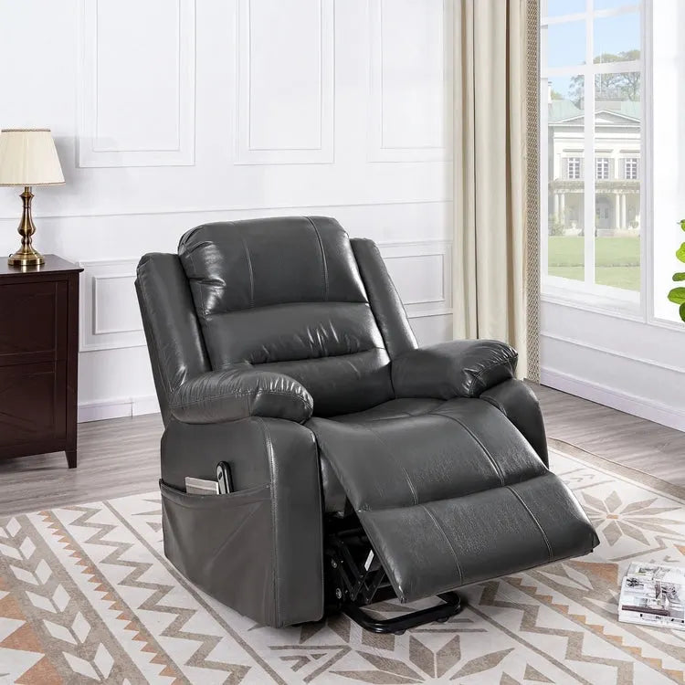 Sillón reclinable eléctrico de lujo con elevador asistido y respaldo dividido, para personas mayores, de piel sintética