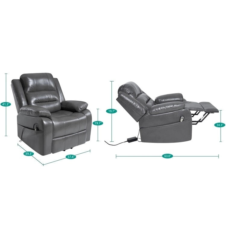 Sillón reclinable eléctrico de lujo con elevador asistido y respaldo dividido, para personas mayores, de piel sintética