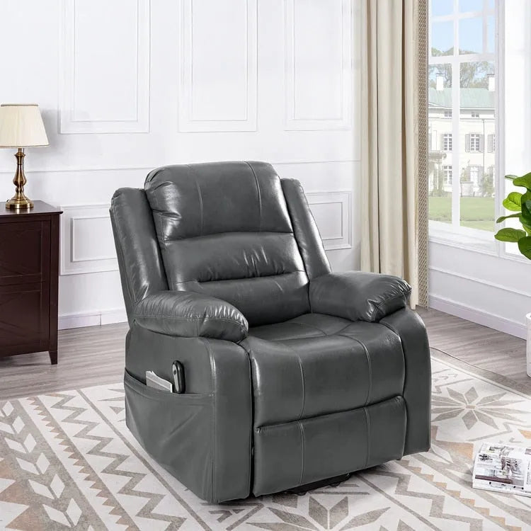 Sillón reclinable eléctrico de lujo con elevador asistido y respaldo dividido, para personas mayores, de piel sintética