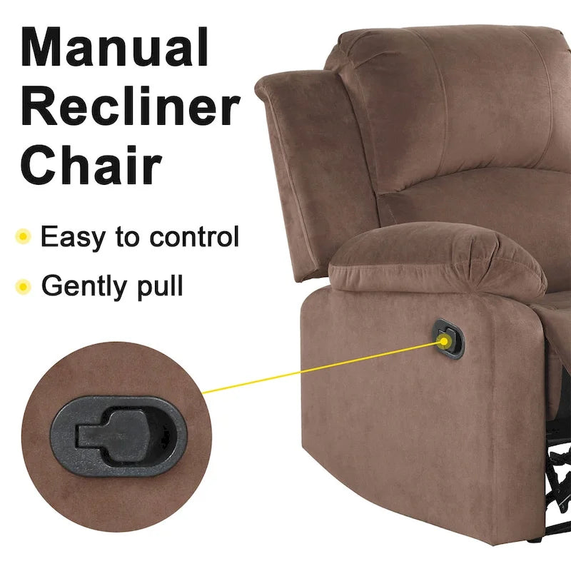 Sillón reclinable manual con acolchado suave, tejido transpirable y respetuoso con la piel