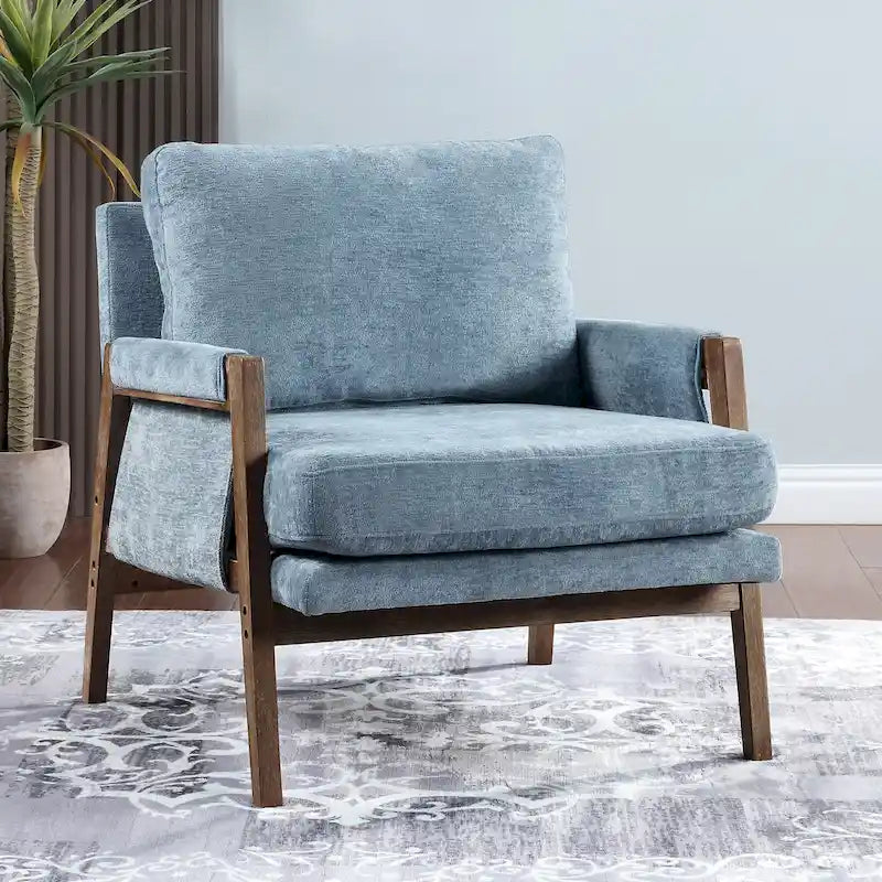 Sillón de ocio tapizado en chenilla de 30 W, estilo moderno de mediados de siglo