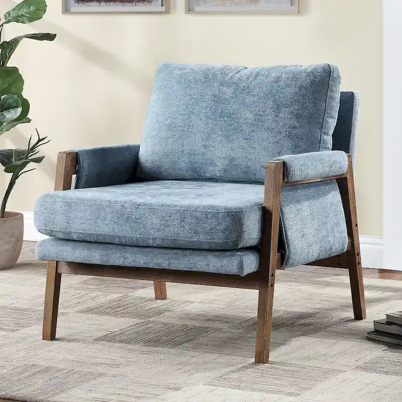 Sillón de ocio tapizado en chenilla de 30 W, estilo moderno de mediados de siglo