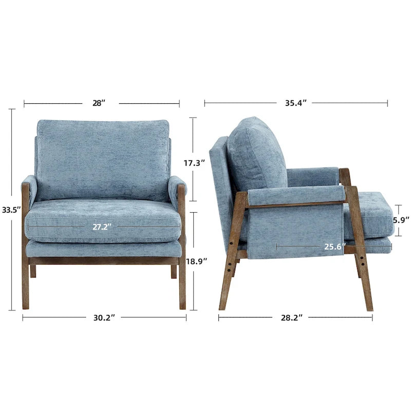 Sillón de ocio tapizado en chenilla de 30 W, estilo moderno de mediados de siglo