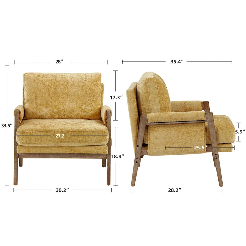 Sillón de ocio tapizado en chenilla de 30 W, estilo moderno de mediados de siglo