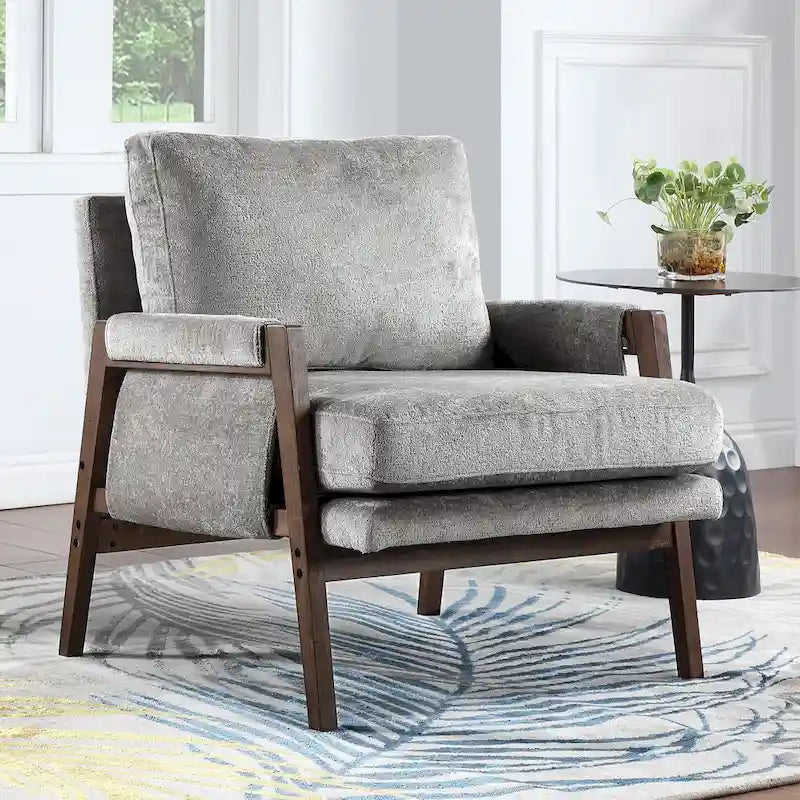Sillón de ocio tapizado en chenilla de 30 W, estilo moderno de mediados de siglo