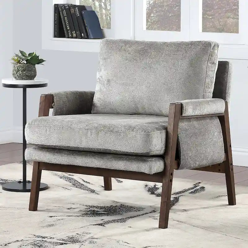 Sillón de ocio tapizado en chenilla de 30 W, estilo moderno de mediados de siglo
