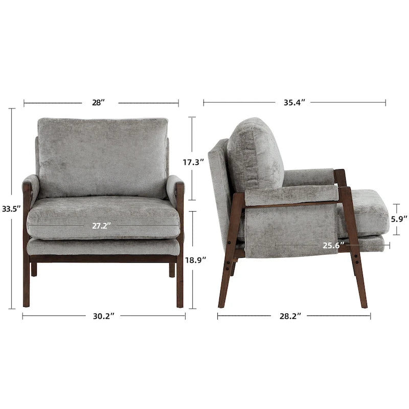 Sillón de ocio tapizado en chenilla de 30 W, estilo moderno de mediados de siglo