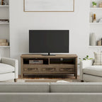 Mueble contemporáneo de madera maciza para TV y multimedia de 50 pulgadas de ancho en color marrón ahumado para televisores de hasta 55 pulgadas - 16p x 50an x 20al