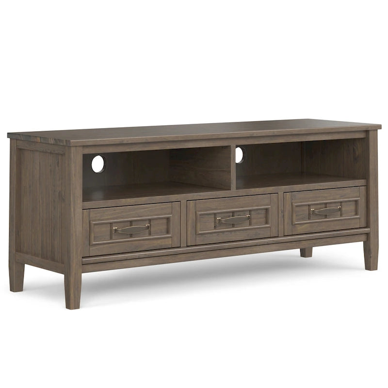 Mueble contemporáneo de madera maciza para TV y multimedia de 50 pulgadas de ancho en color marrón ahumado para televisores de hasta 55 pulgadas - 16p x 50an x 20al