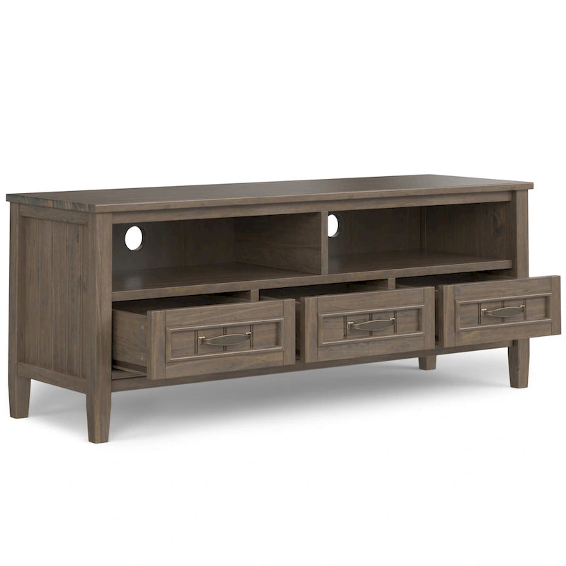 Mueble contemporáneo de madera maciza para TV y multimedia de 50 pulgadas de ancho en color marrón ahumado para televisores de hasta 55 pulgadas - 16p x 50an x 20al