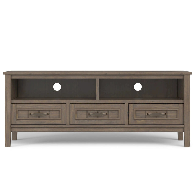 Mueble contemporáneo de madera maciza para TV y multimedia de 50 pulgadas de ancho en color marrón ahumado para televisores de hasta 55 pulgadas - 16p x 50an x 20al