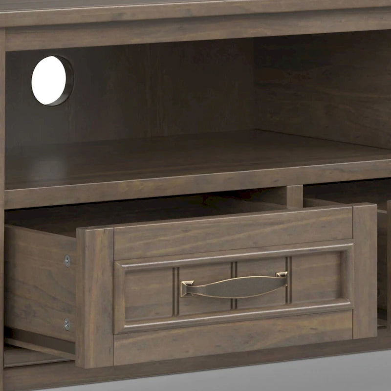 Mueble contemporáneo de madera maciza para TV y multimedia de 50 pulgadas de ancho en color marrón ahumado para televisores de hasta 55 pulgadas - 16p x 50an x 20al