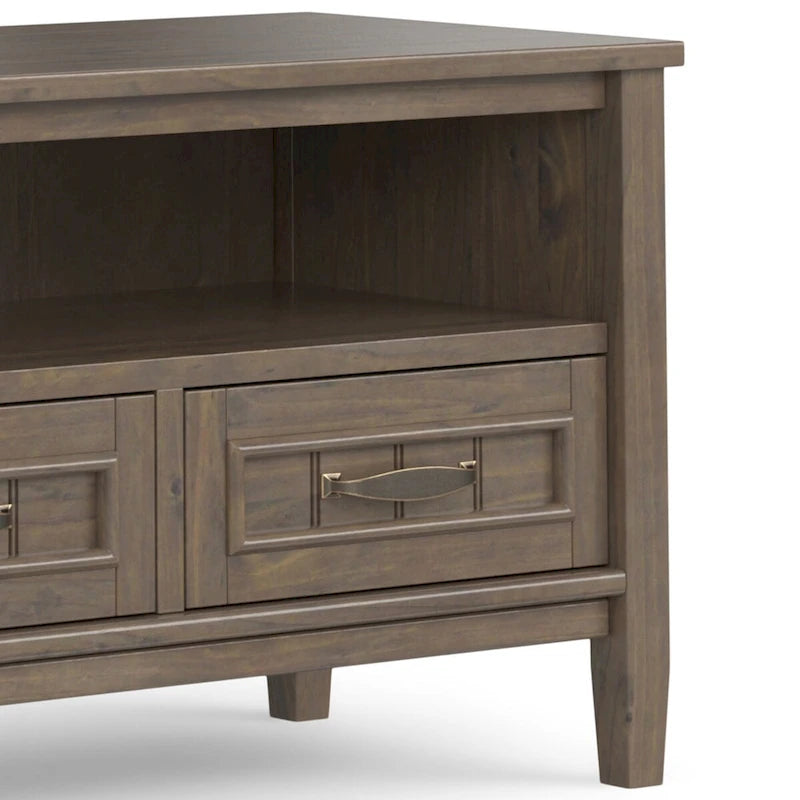 Mueble contemporáneo de madera maciza para TV y multimedia de 50 pulgadas de ancho en color marrón ahumado para televisores de hasta 55 pulgadas - 16p x 50an x 20al