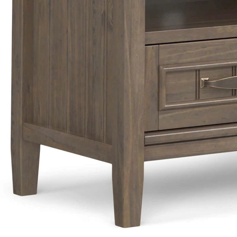 Mueble contemporáneo de madera maciza para TV y multimedia de 50 pulgadas de ancho en color marrón ahumado para televisores de hasta 55 pulgadas - 16p x 50an x 20al