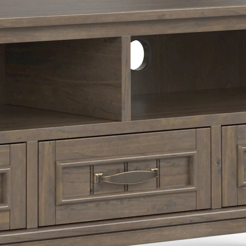 Mueble contemporáneo de madera maciza para TV y multimedia de 50 pulgadas de ancho en color marrón ahumado para televisores de hasta 55 pulgadas - 16p x 50an x 20al