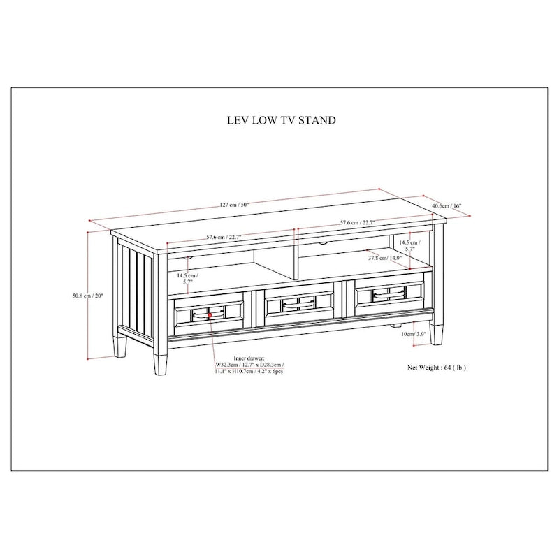 Mueble contemporáneo de madera maciza para TV y multimedia de 50 pulgadas de ancho en color marrón ahumado para televisores de hasta 55 pulgadas - 16p x 50an x 20al