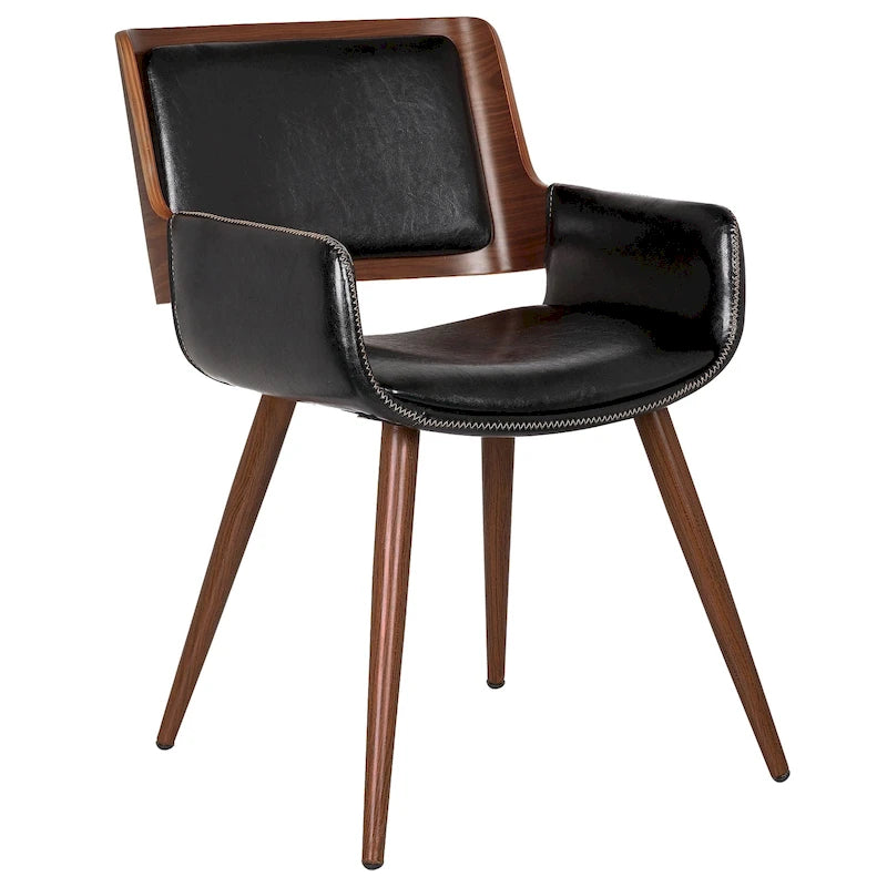 Silla de comedor de mediados de siglo de piel sintética con patas de metal