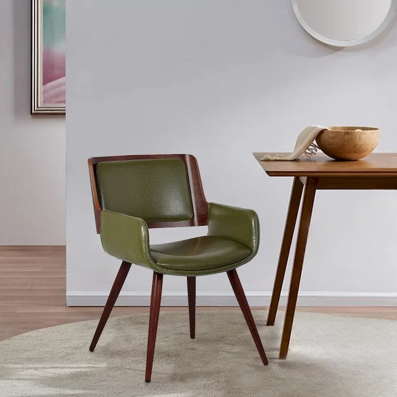 Silla de comedor de mediados de siglo de piel sintética con patas de metal