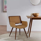 Silla de comedor de mediados de siglo de piel sintética con patas de metal