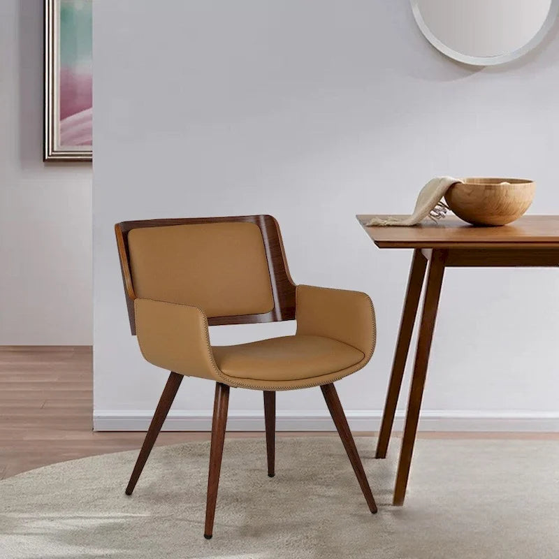 Silla de comedor de mediados de siglo de piel sintética con patas de metal