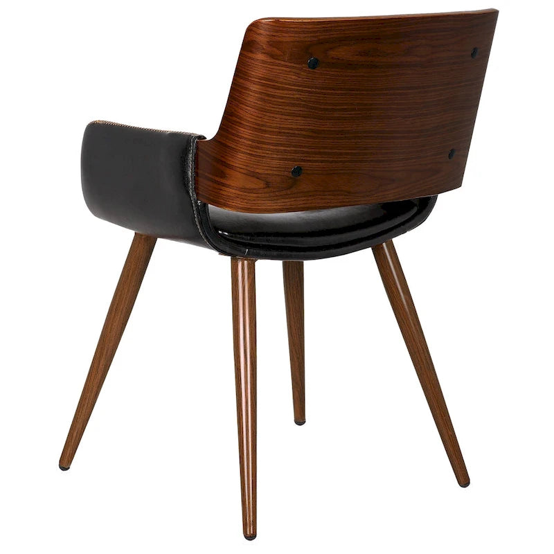 Silla de comedor de mediados de siglo de piel sintética con patas de metal