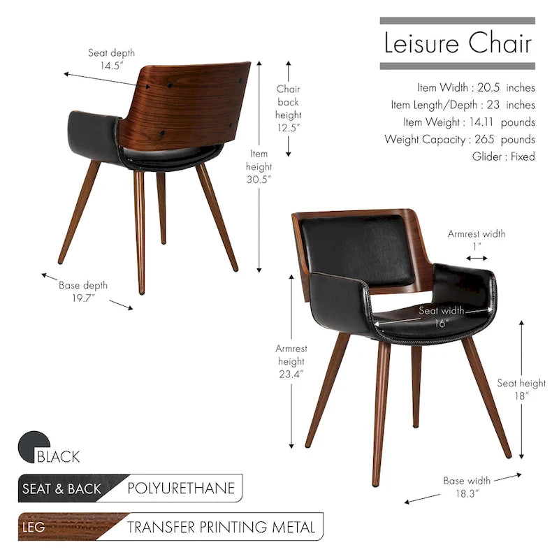 Silla de comedor de mediados de siglo de piel sintética con patas de metal