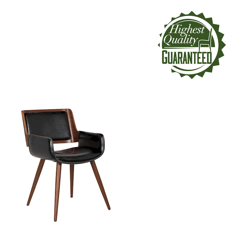 Silla de comedor de mediados de siglo de piel sintética con patas de metal