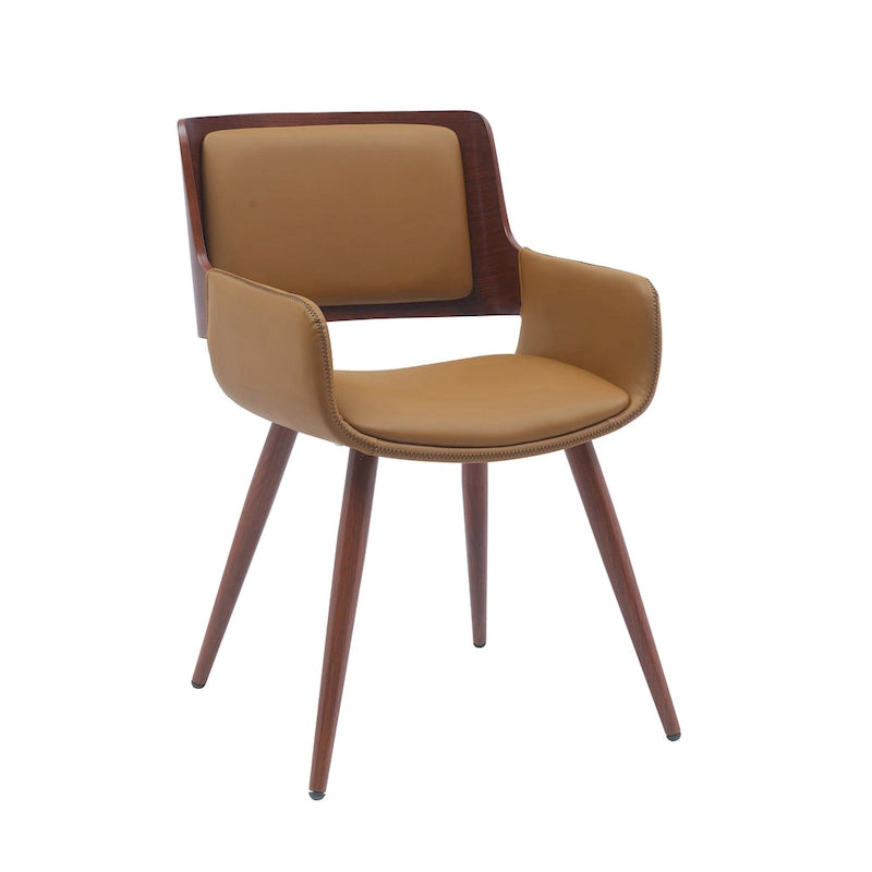 Silla de comedor de mediados de siglo de piel sintética con patas de metal