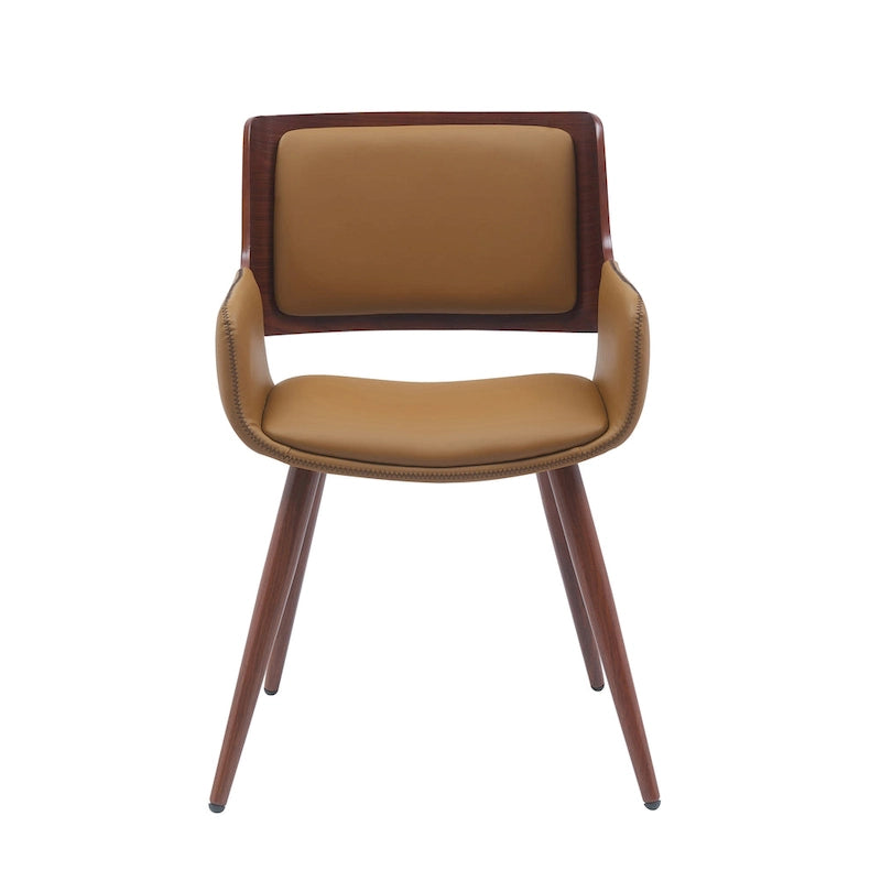 Silla de comedor de mediados de siglo de piel sintética con patas de metal