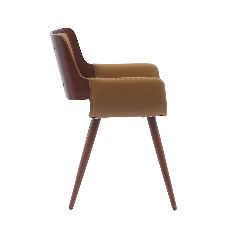 Silla de comedor de mediados de siglo de piel sintética con patas de metal