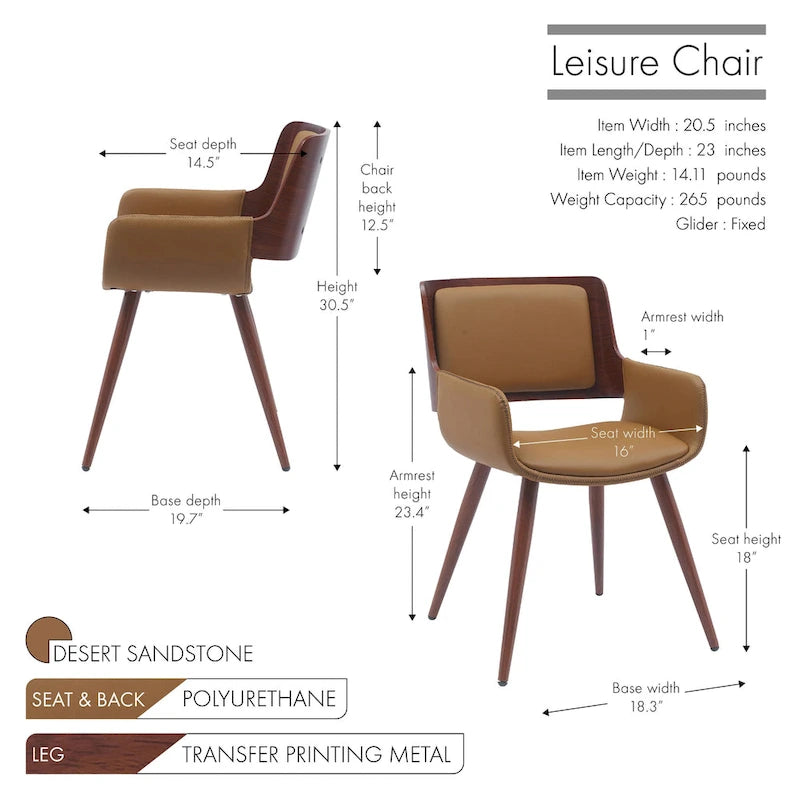Silla de comedor de mediados de siglo de piel sintética con patas de metal