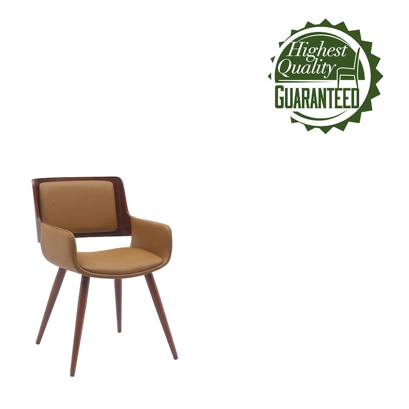 Silla de comedor de mediados de siglo de piel sintética con patas de metal