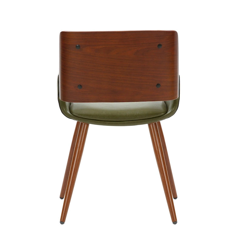 Silla de comedor de mediados de siglo de piel sintética con patas de metal