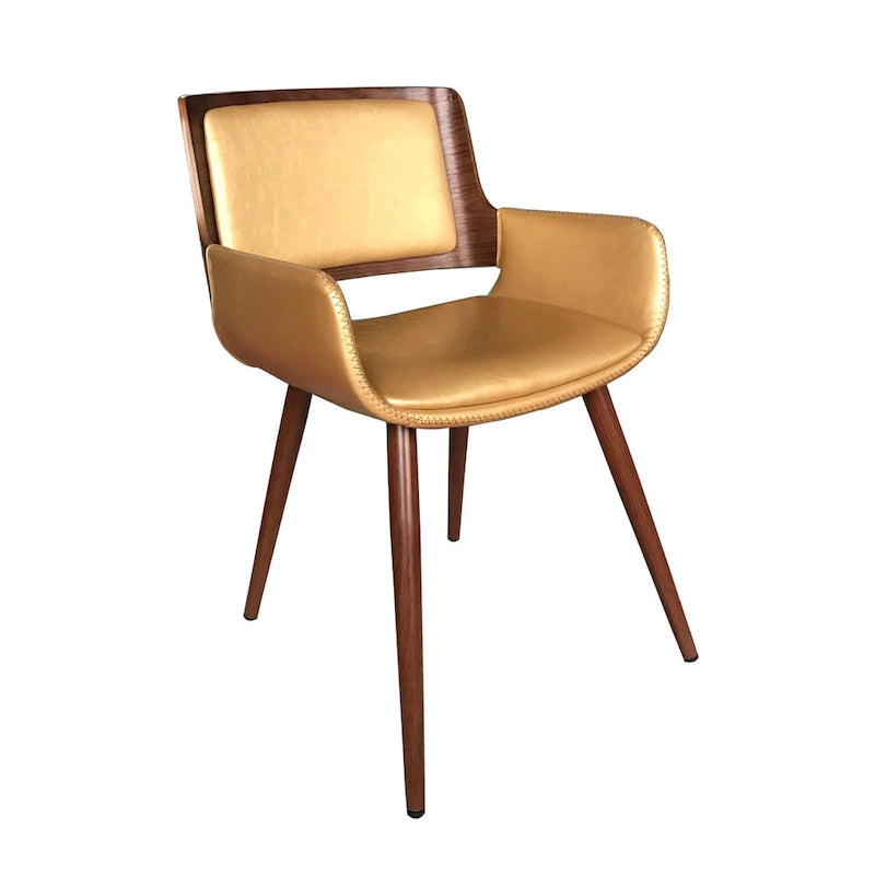 Silla de comedor de mediados de siglo de piel sintética con patas de metal
