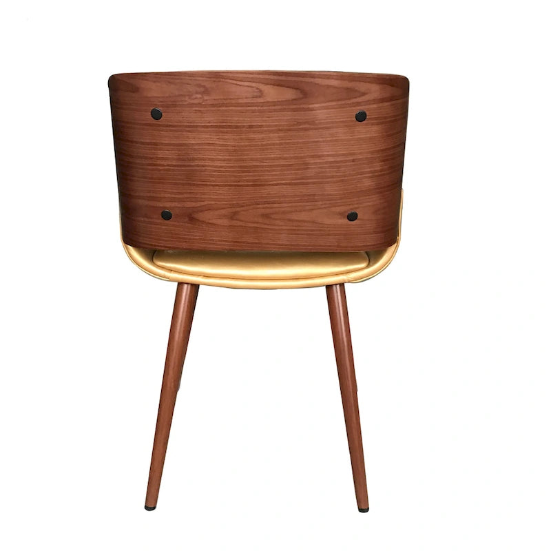 Silla de comedor de mediados de siglo de piel sintética con patas de metal