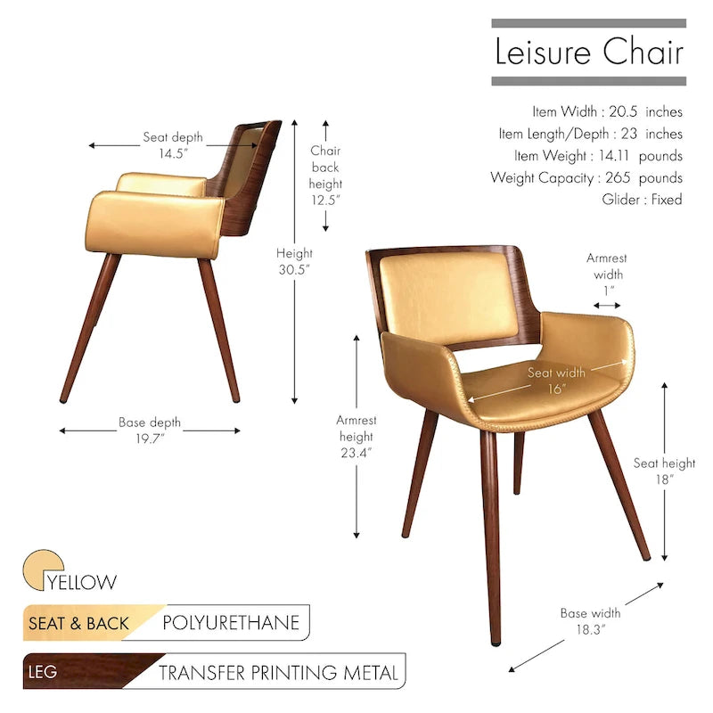 Silla de comedor de mediados de siglo de piel sintética con patas de metal