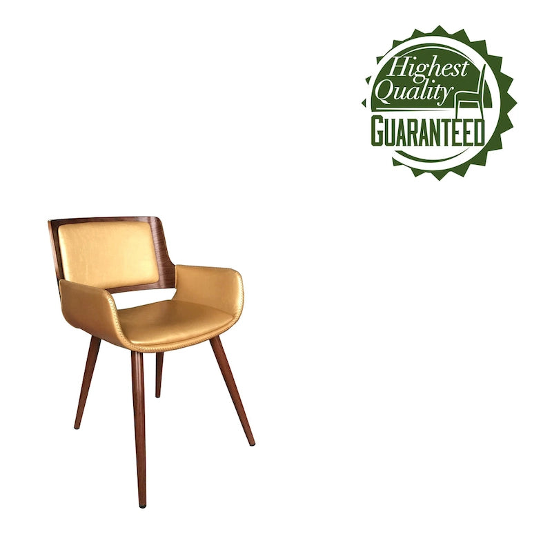 Silla de comedor de mediados de siglo de piel sintética con patas de metal